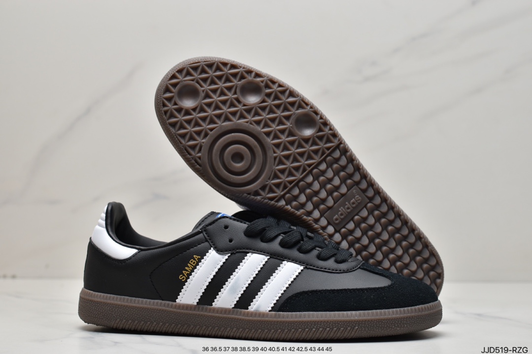 Adidas clover SAMBA OG men's and women's retro black and white sports casual shoes B75807