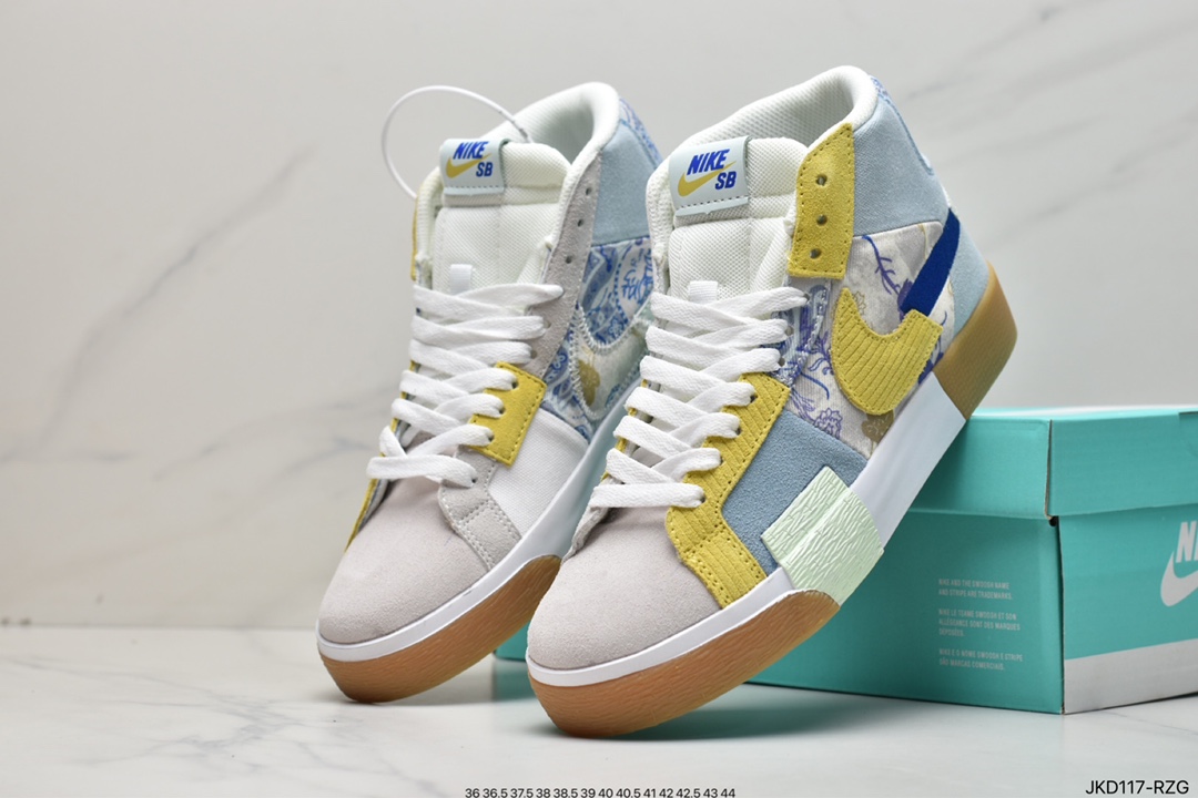 160 耐克NK SB Zoom Blazer Mid 浅米蓝腰果花经典百搭中帮开拓者休闲运动板鞋 DM0859-400