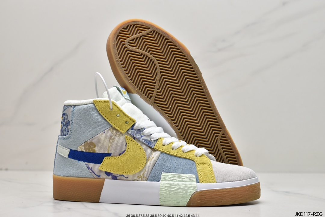 160 耐克NK SB Zoom Blazer Mid 浅米蓝腰果花经典百搭中帮开拓者休闲运动板鞋 DM0859-400