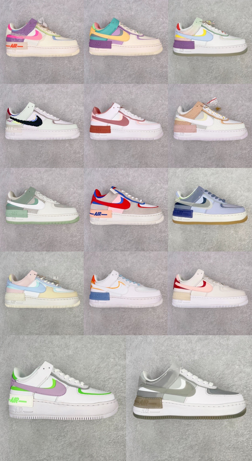 合集图 F5 NK WMNS Air Force 1 Shadow全新少女系解构主义设计 空军一号马卡龙 鞋款以“双重swoosh标志叠加”为特色，在细节上呈现多层次的设计。以大胆的设计手法，重新演绎这些非凡而鲜明的经典元素，将它们以前卫又优雅的方式突显出来。在各种标志性特征之外又呈现新鲜设计。每一款新作都以女性受众为设计考量，承袭The 1s Reimagined女子鞋款之强势力量，同时坚定一个信念：真正的经典，是在不断的超越与重塑中延续的。