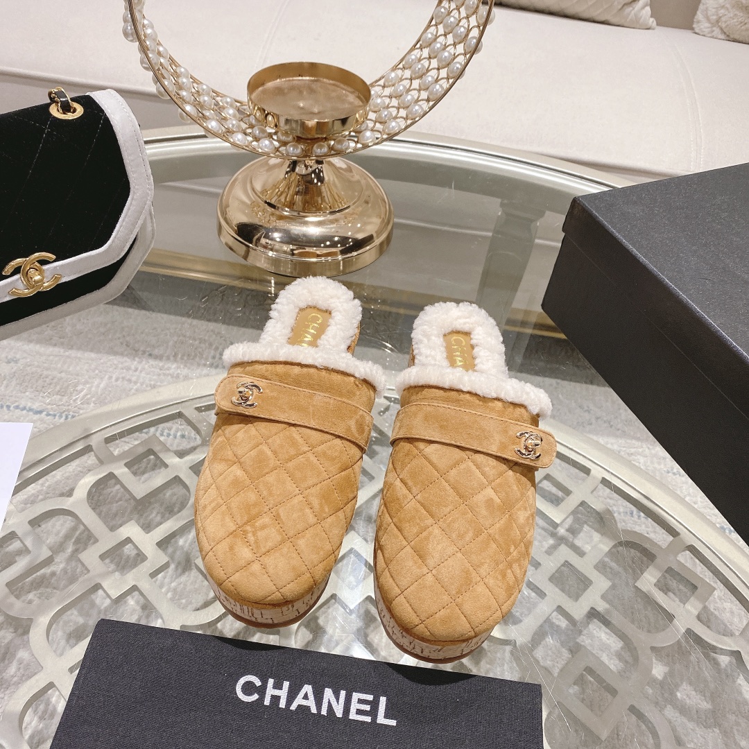 Chanel Shoes Slippers Genuine Leather Wool Fall/Winter Collection