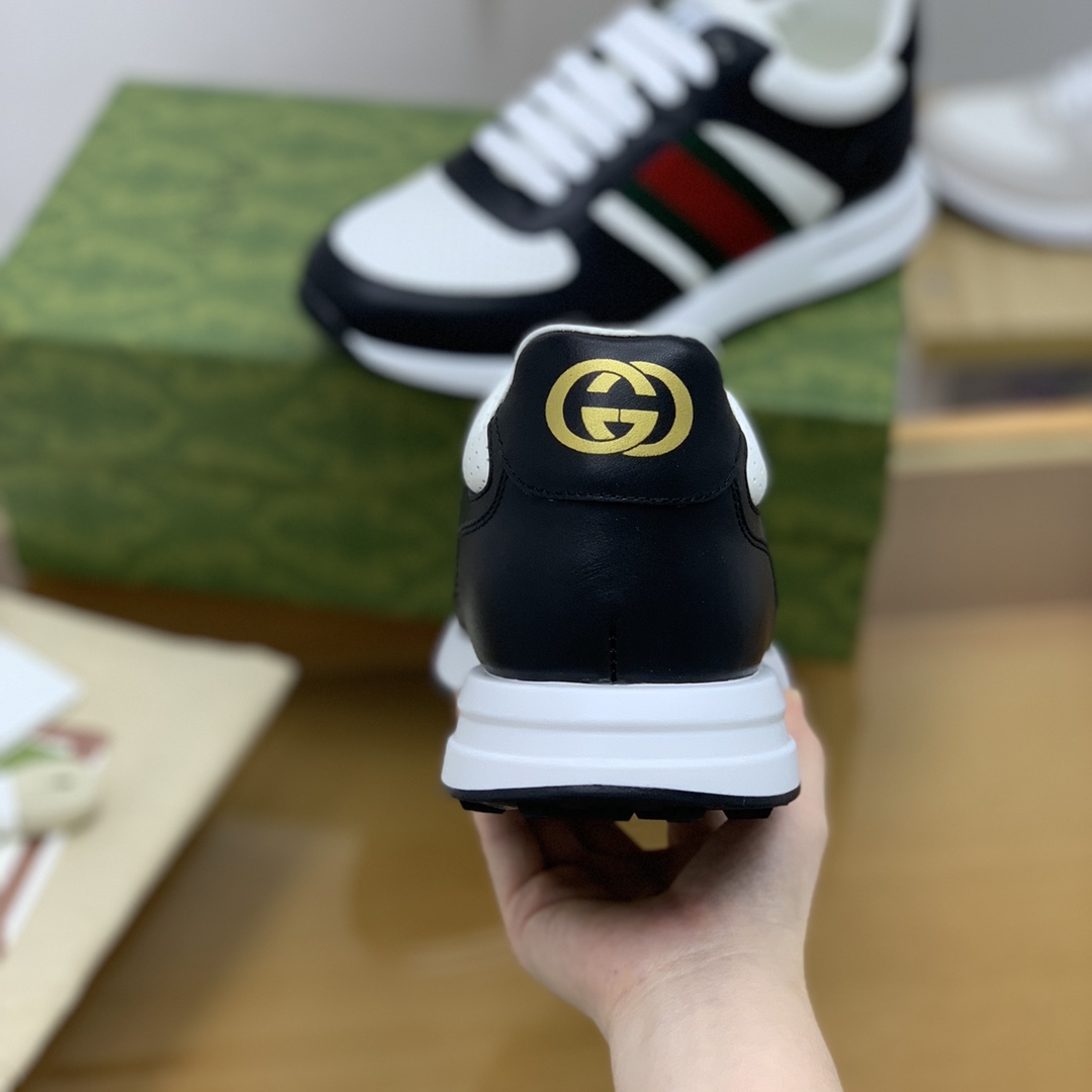 Gucci古驰   采用牛皮以红绿织带男士运动跑鞋