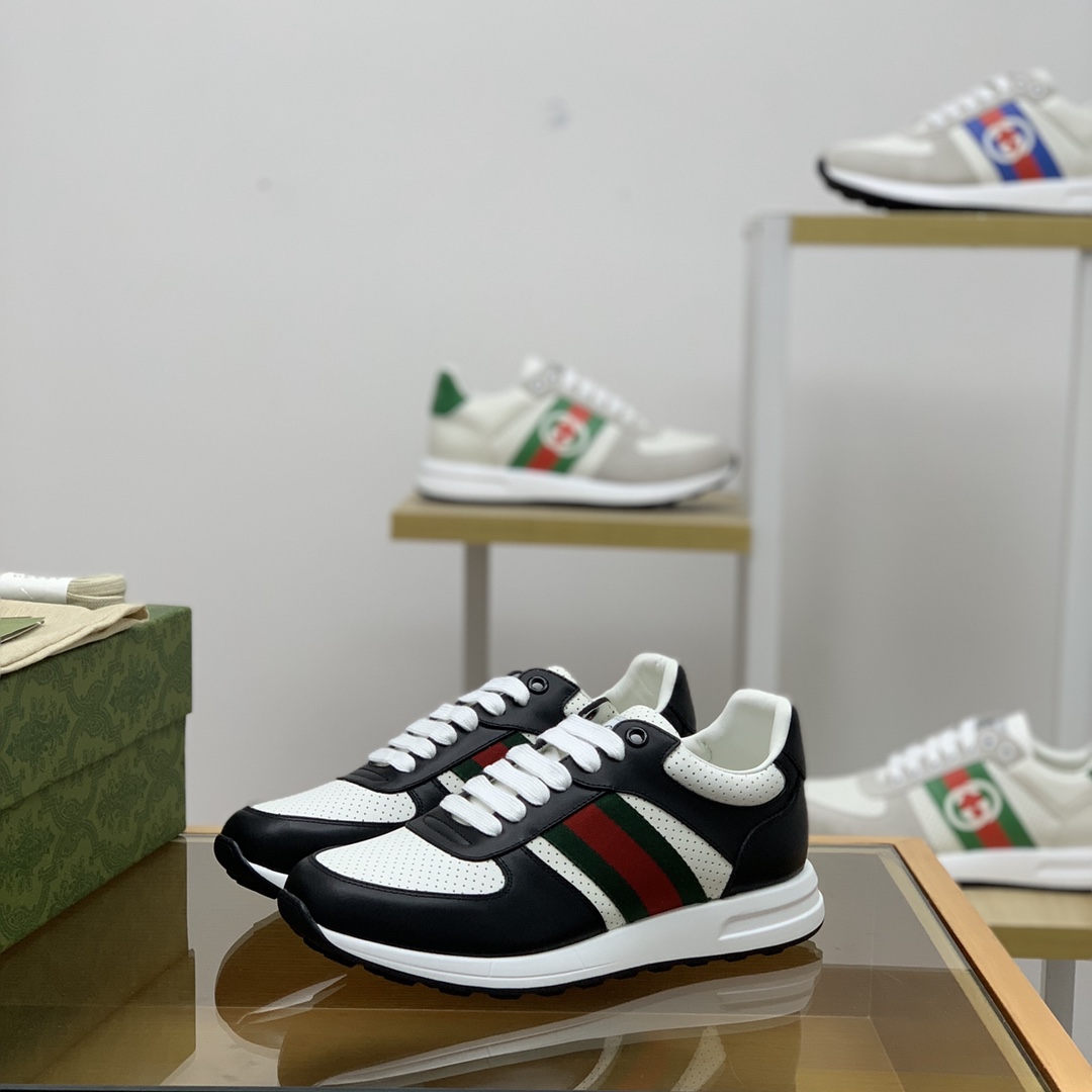 Gucci古驰   采用牛皮以红绿织带男士运动跑鞋