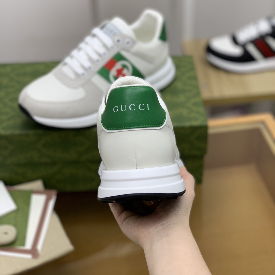 Gucci古驰   红绿织带拼色双G男士运动跑鞋