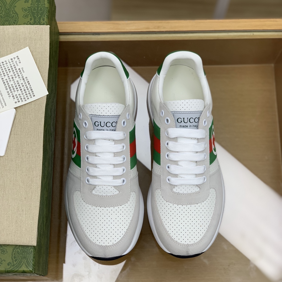 Gucci古驰   红绿织带拼色双G男士运动跑鞋