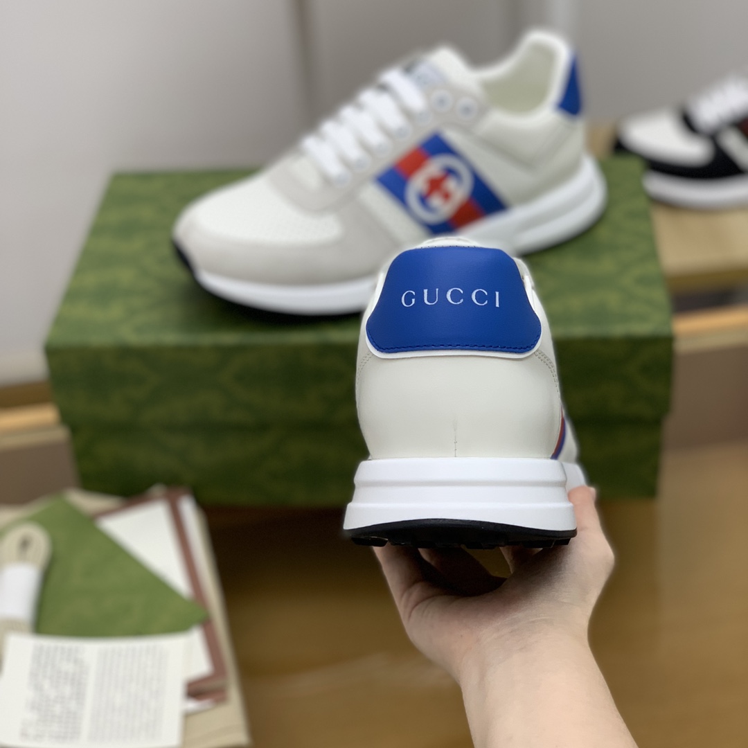 Gucci古驰   红绿织带拼色双G男士运动跑鞋