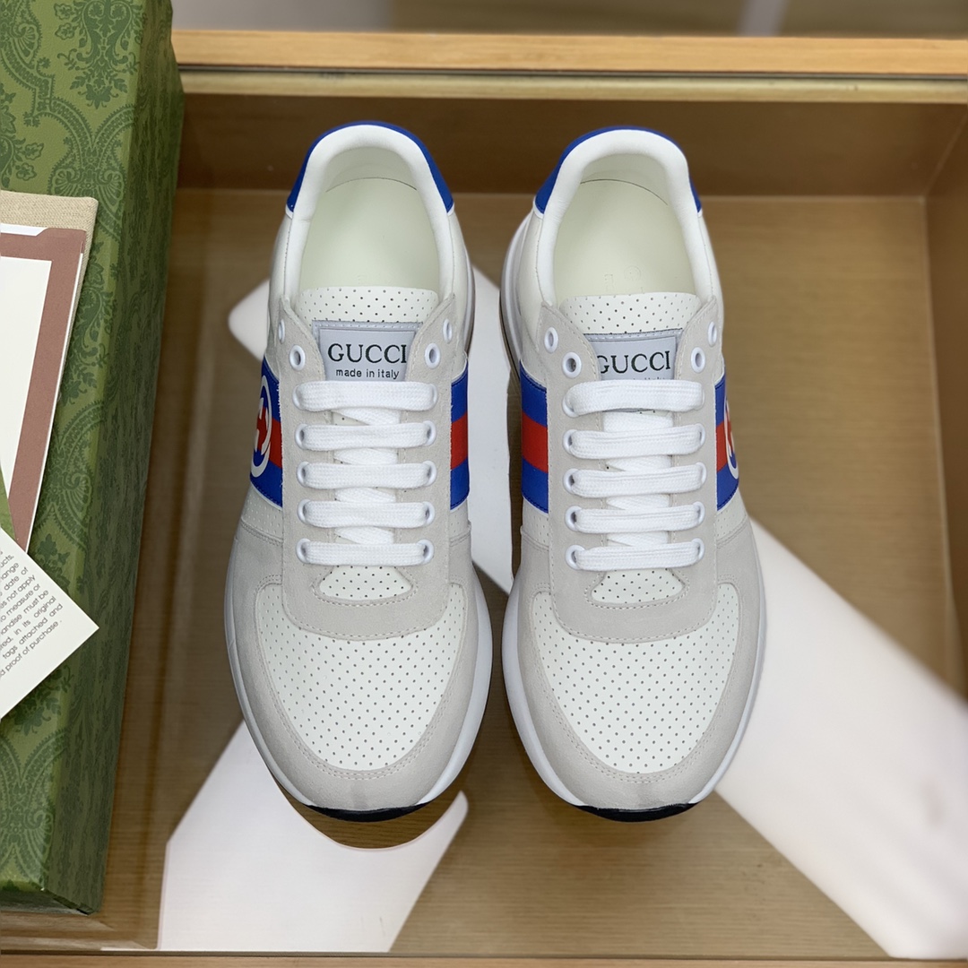 Gucci古驰   红绿织带拼色双G男士运动跑鞋