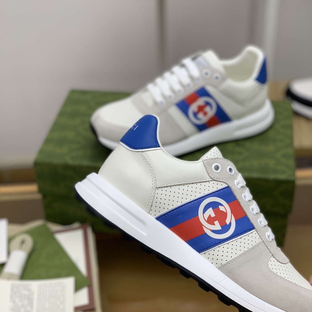 Gucci古驰   红绿织带拼色双G男士运动跑鞋