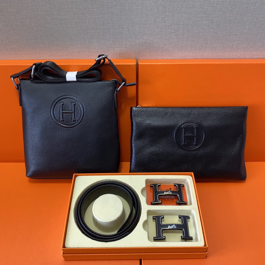 J0 Hermes 爱玛仕  头层皮质组合礼盒包装腰带俩款包包超级组合 公文包包是很实用的选择.手提包日常是非常适合的. 双扣皮带：头层皮质带身搭配3.8cm广州原版扣头 尺寸爱马仕斜挎包：长20cm宽4cm高22cm\r  爱马仕手提包：长25cm宽2cm高16cm