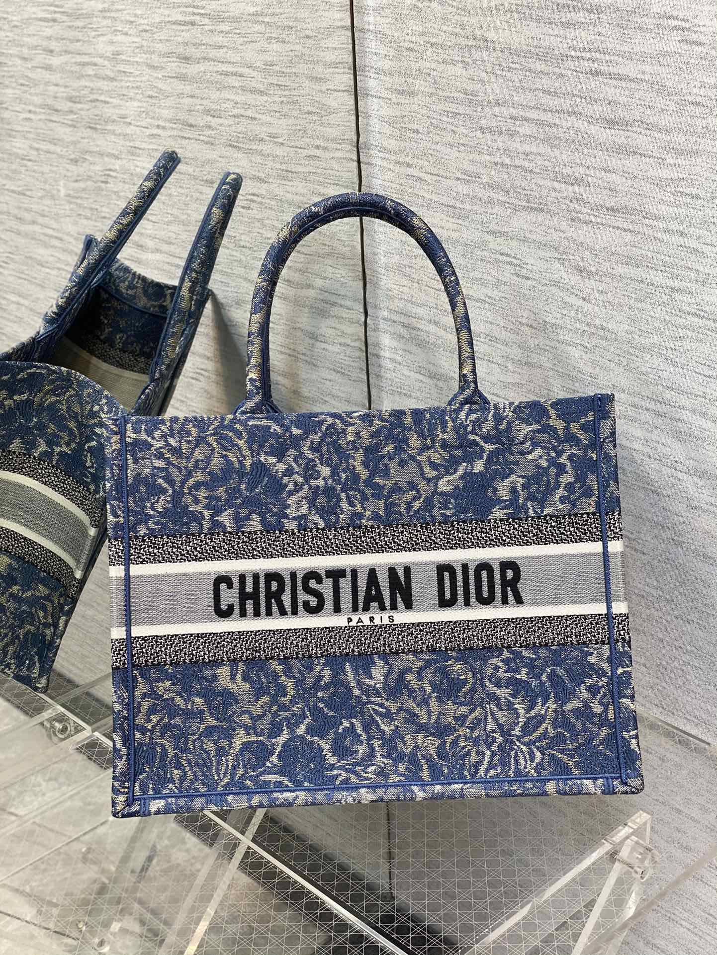 DIOR Medium Tote Garden Style Embroidered Canvas Tote Bag