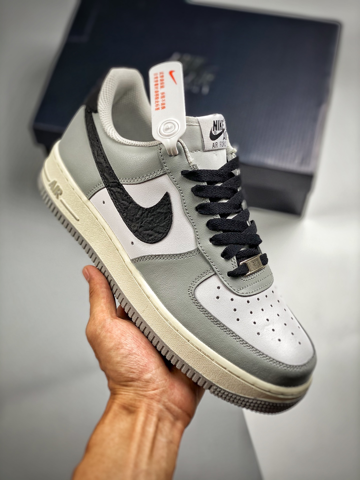 Núcleo 4 Nike Air Force 1 Low '07 beige negro gris, zapatillas de skate casual de caña baja retro, cuero personalizado,…