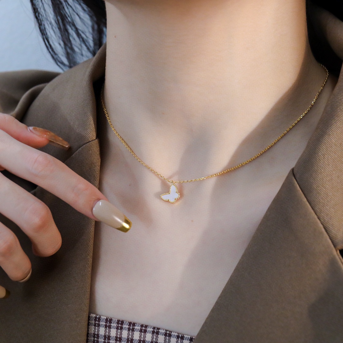 Van Cleef & Arpels vca白贝蝴蝶项链 统一升级链条