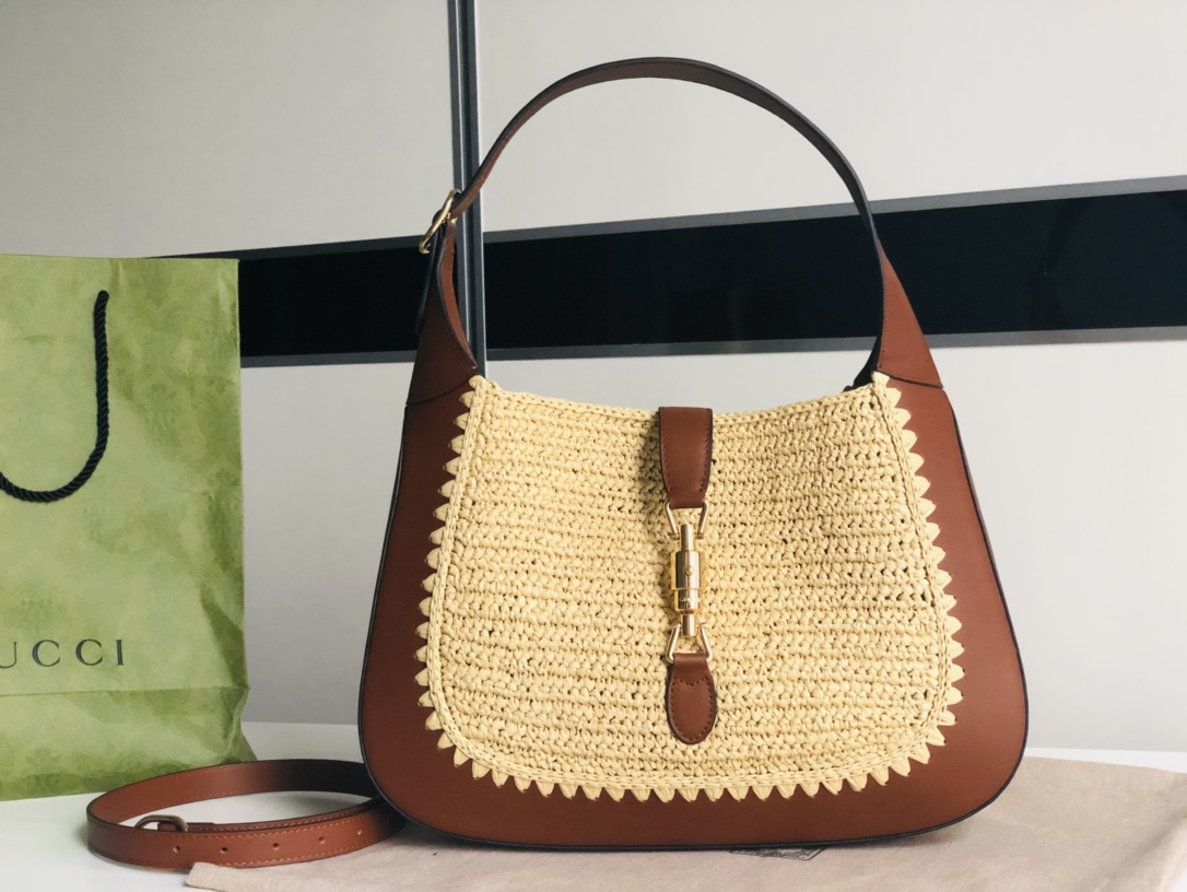 GUCCI Jackie 1961 саламянае пляценне пахавая сумка з доўгім рамянём лёгкая і зручная стрымана модная — топ-якасць