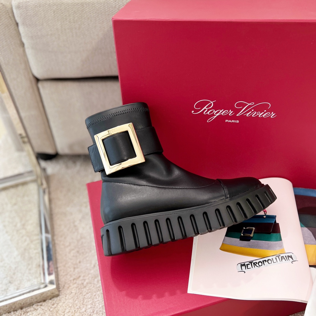 Roger Vivier Walla Viv тоўстая падэшва серыя адкрытыя скураныя платформы/боты стразамі K-золата гальванічнае пакрыццё 6cm безболенае павелічэнне