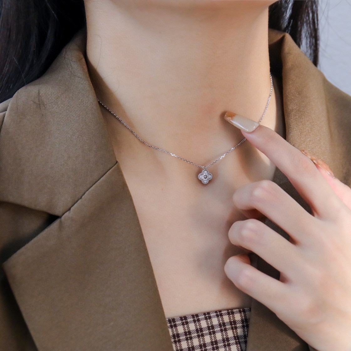 Van Cleef & Arpels vca mini四叶草满钻项链 统一升级链条