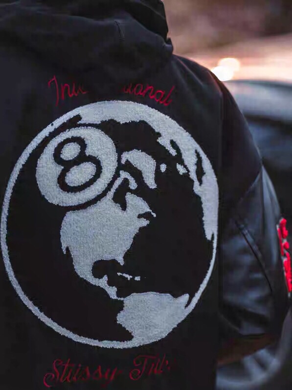 斯图西Stussy x CDG 联名 限定款黑8植绒棒球服