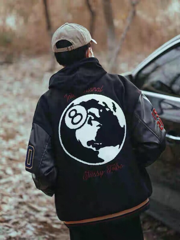 斯图西Stussy x CDG 联名 限定款黑8植绒棒球服