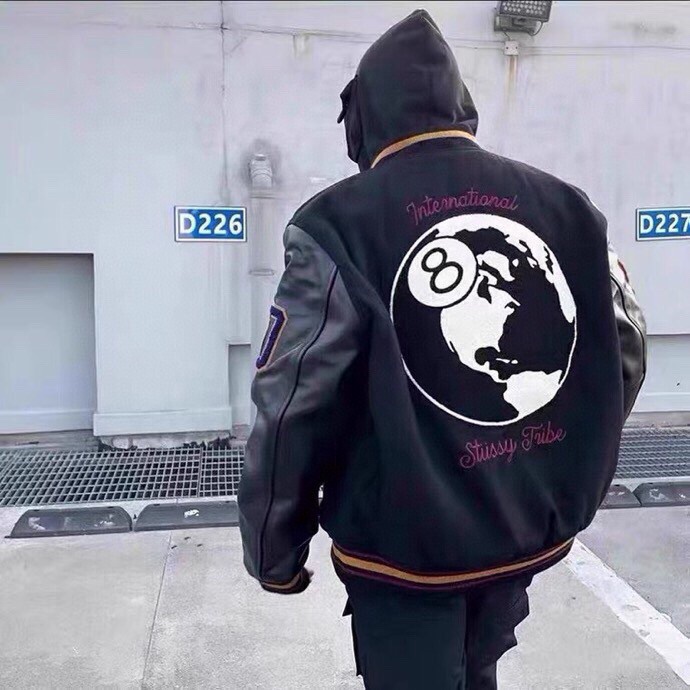 斯图西Stussy x CDG 联名 限定款黑8植绒棒球服