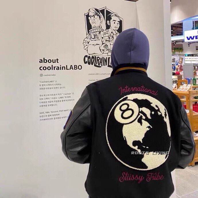 斯图西Stussy x CDG 联名 限定款黑8植绒棒球服