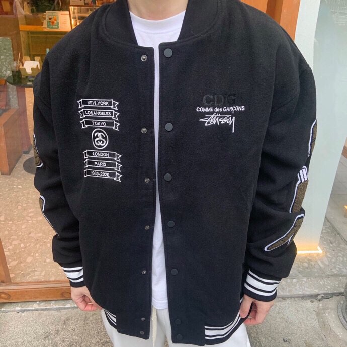 斯图西Stussy Cdg40周年重磅联名限定棒球衣服Vibe风必备袖章刺绣夹克外套男女情侣同款