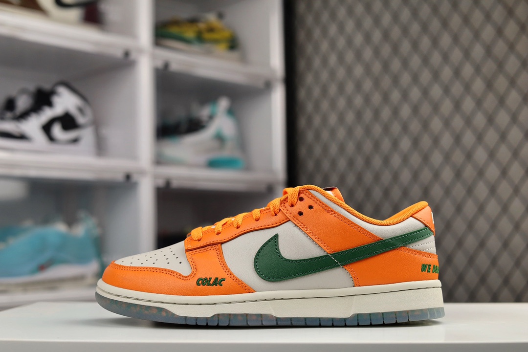 G0 Nike SB Dunk Low”COLAC”扣篮系列低帮休闲运动滑板板鞋“皮革橙白绿”采用同源纳帕头层皮革组合牛剖革鞋面材质