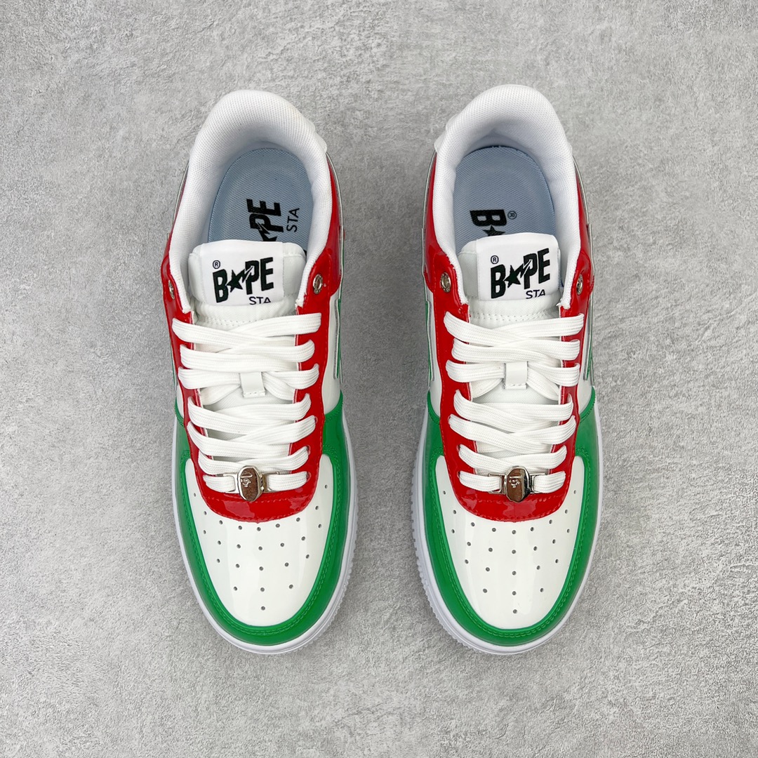 图片[2]-＃C版纯原 Bape Sta To Low 明星同款 猿人头经典漆皮低帮运动休闲板鞋 全套原纸板楦头开发 确保原汁原味 市场最完美低趴版型 一比一鞋头弧度高度鞋身弧度 外贸平台指定订单 匠心打造 开发时长超过半年 独家私模磨具冲刀加持 原厂特供皮料光泽色卡零偏差 内里均采用市场最好的超软原厂填充棉 原数据进口机台高频印压LOGO 最高QC检验标准 控制溢胶瑕疵 深浅定位均保持zp一致 中底嵌入Ortholite缓震材质 全套原包装 包含猿人logo 定制防尘袋 尺码：36 36.5 37 38 38.5 40 40.5 41 42 42.5 43 44 44.5 45 46-选品中心