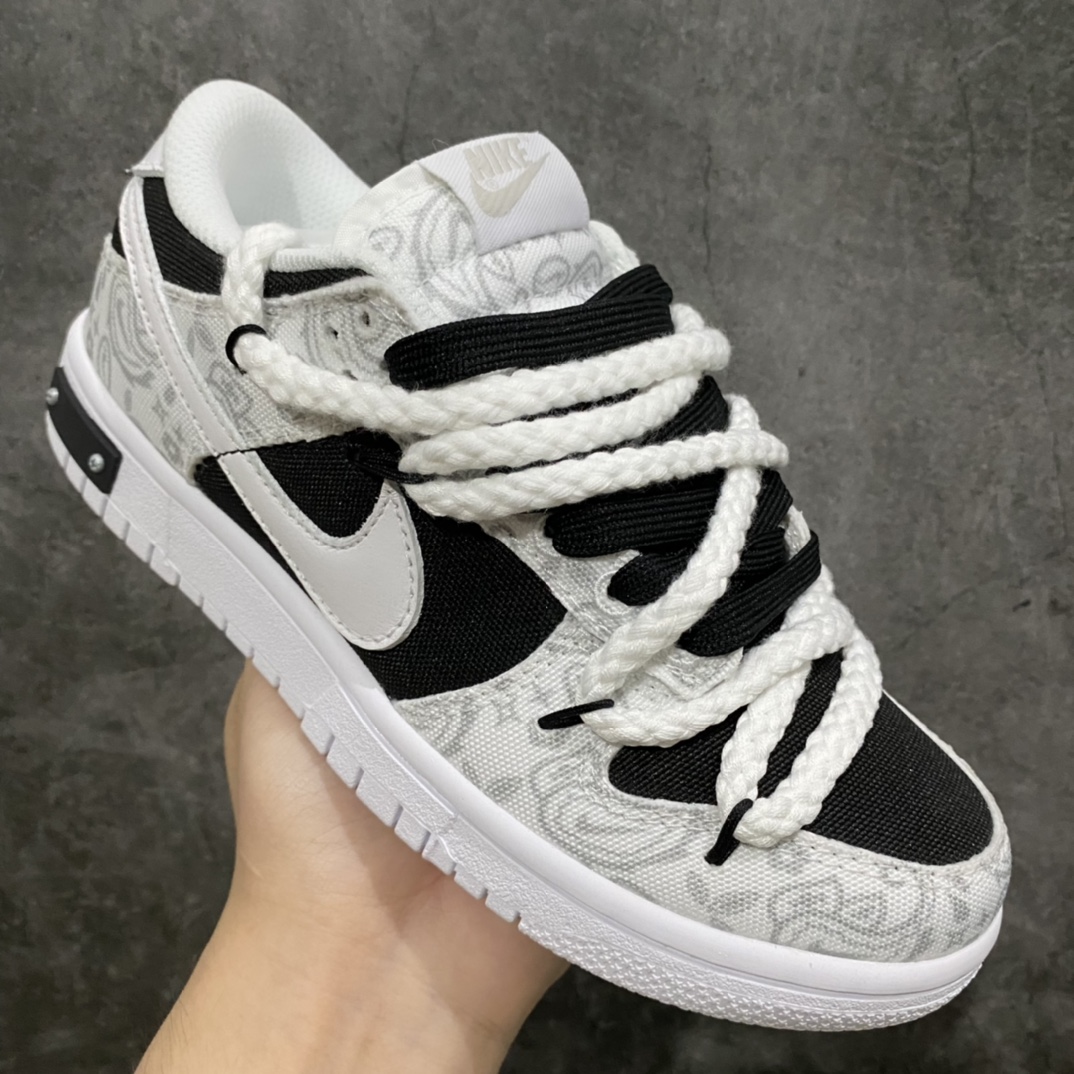 图片[3]-Nike SB Dunk Low SEE 气泡水母 腰果花 解构抽绳鞋带 手提翻盖礼盒装 原装头层材料 独家版型蒸餾加工 帶來的是更好的视觉和脚感体验 大厂纯原品质出货 清洁度 电绣工艺 皮料切割干净无任何毛边 细节完美 货号：DJ9955-100 尺码：36 36.5 37.5 38 38.5 39 40 40.5 41 42 42.5 43 44 45 46-选品中心
