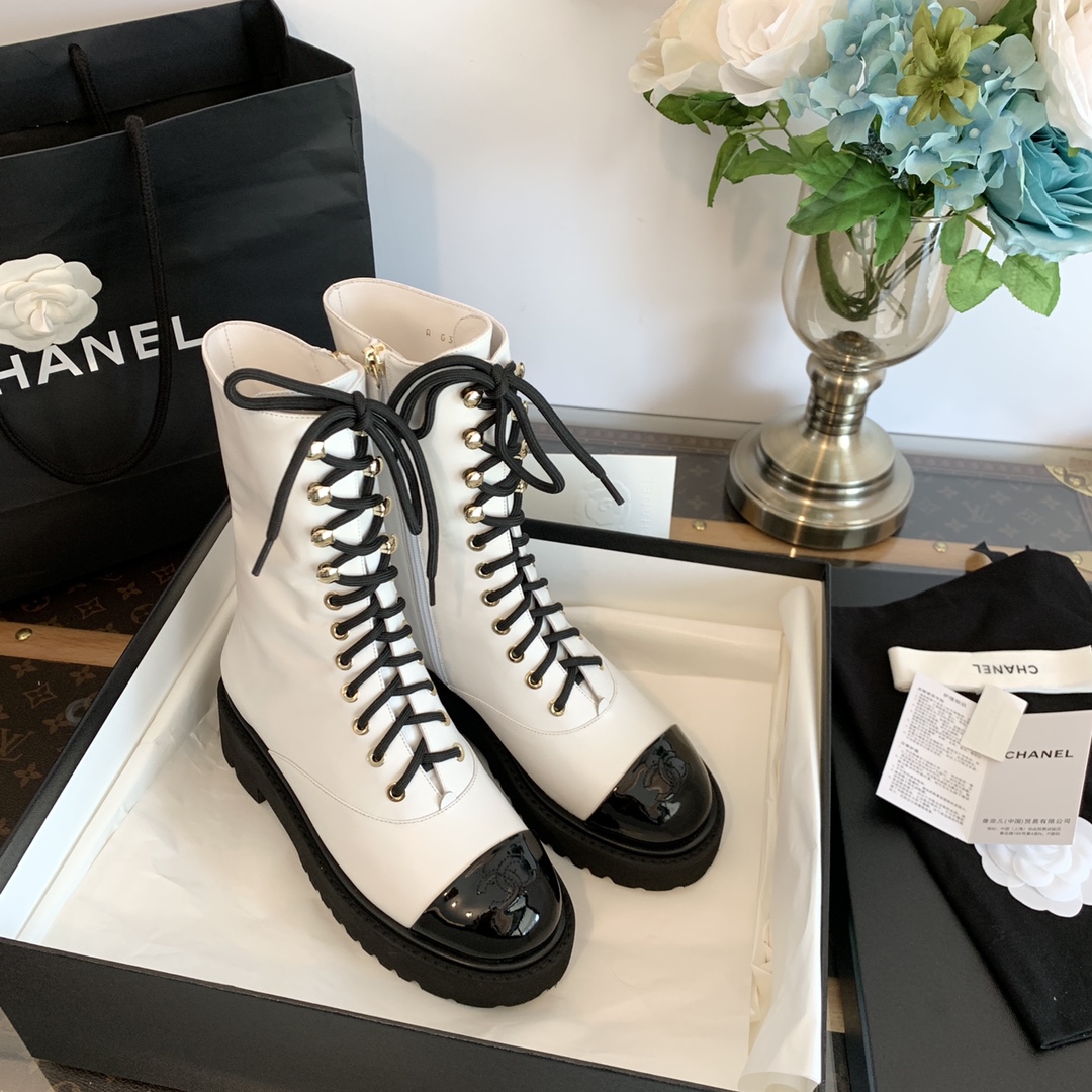 CHANEL 2022 Fall/Winter Patent Leather Platform Chelsea Ankle Boots 4cm Lightweight Platform Imported Mirror-Finish Calf Patent