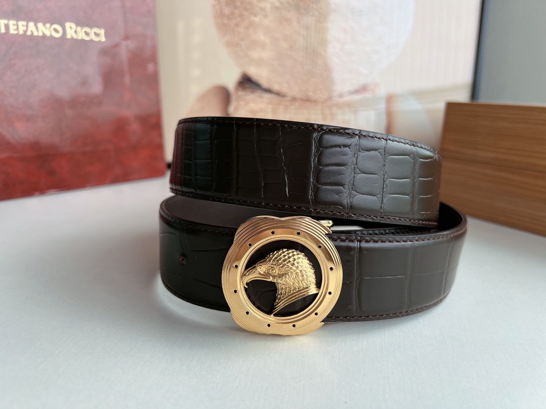 Stefano Ricci Male Belt: Classic Steel Eagles with Metal Buttons and Alligator Texture - 图片 8