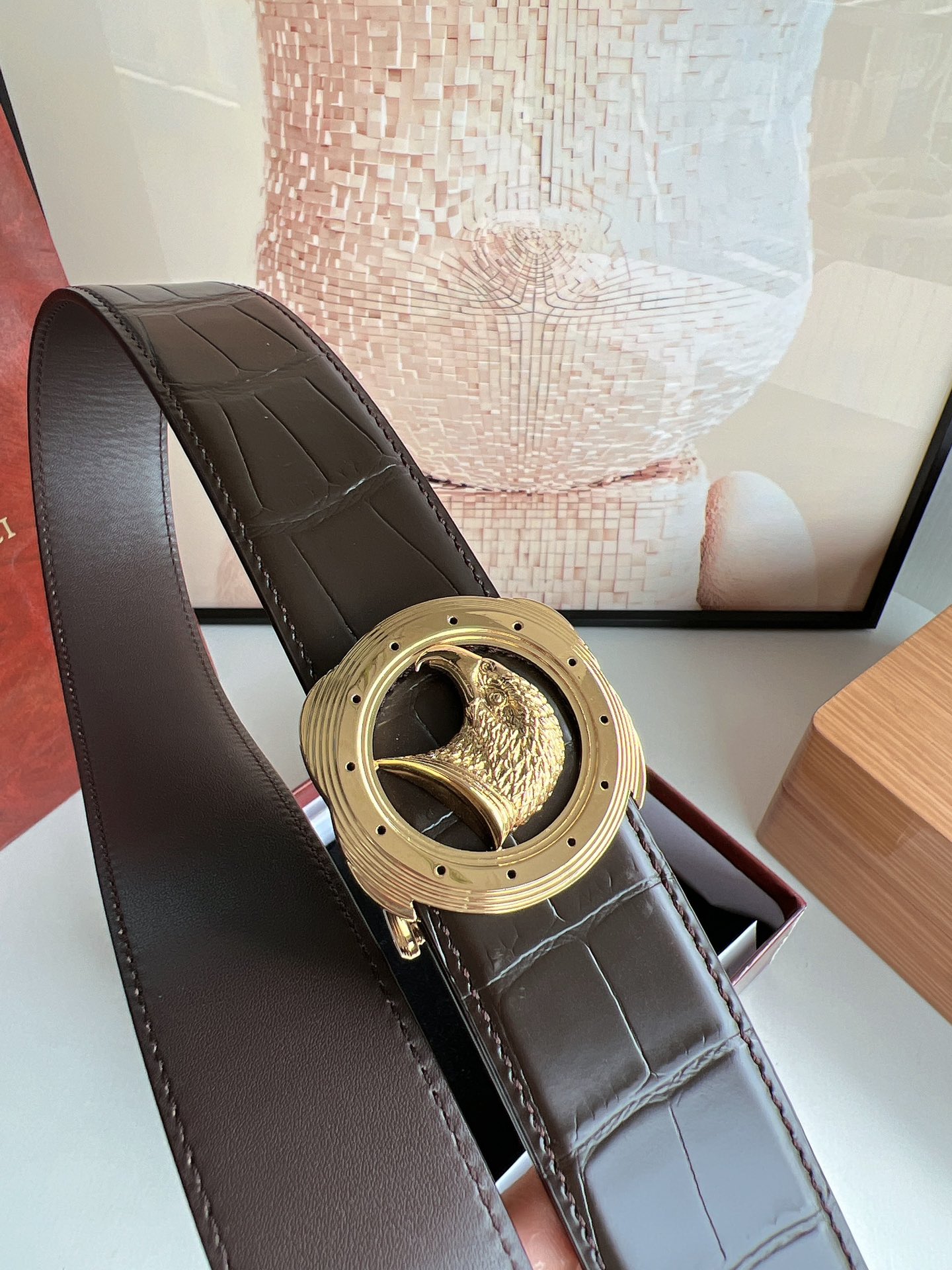 Stefano Ricci Male Belt: Classic Steel Eagles with Metal Buttons and Alligator Texture - 图片 4