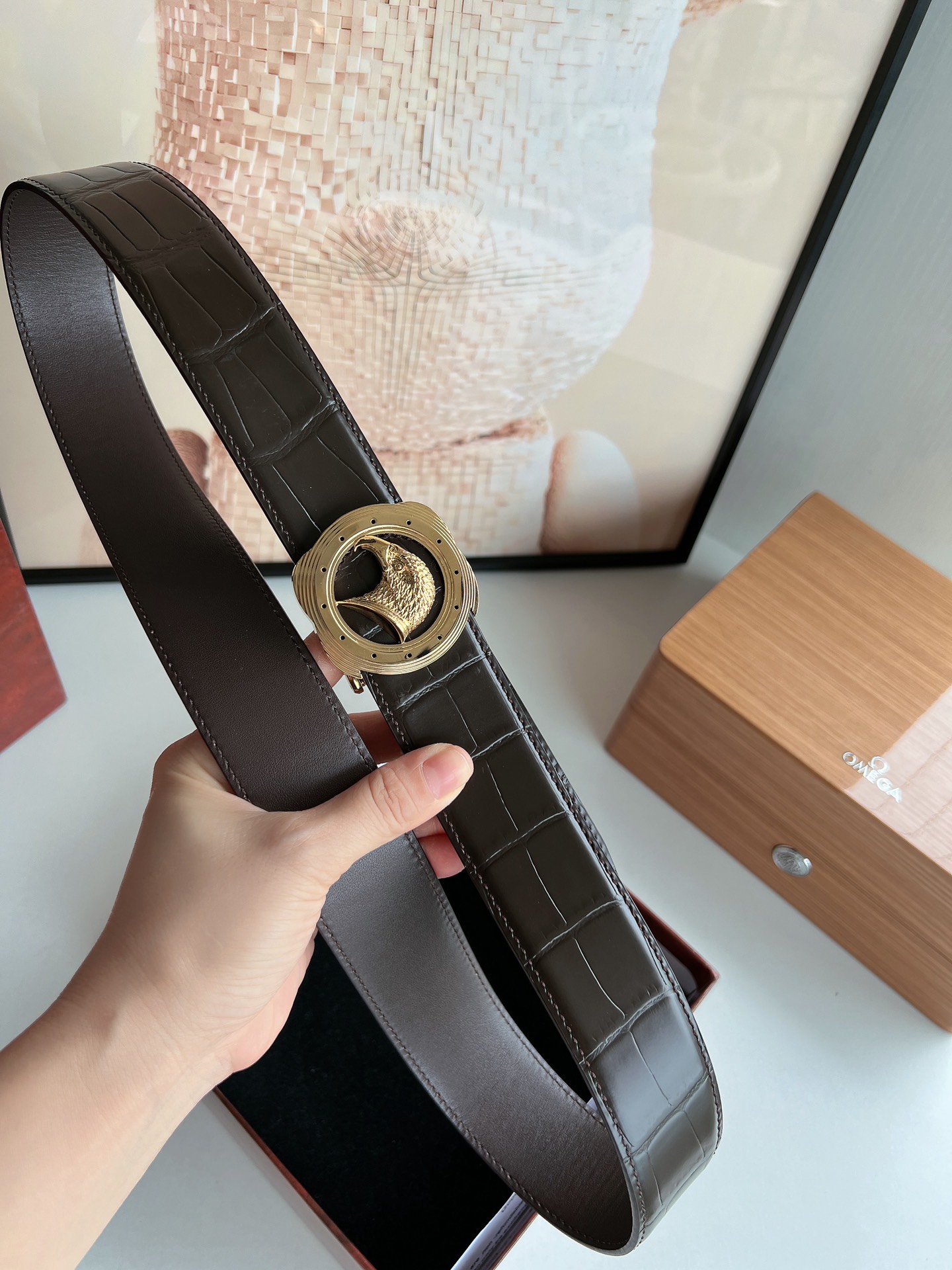 Stefano Ricci Male Belt: Classic Steel Eagles with Metal Buttons and Alligator Texture - 图片 2