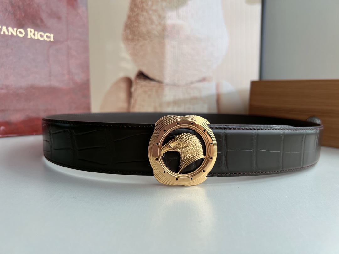 Stefano Ricci Male Belt: Classic Steel Eagles with Metal Buttons and Alligator Texture