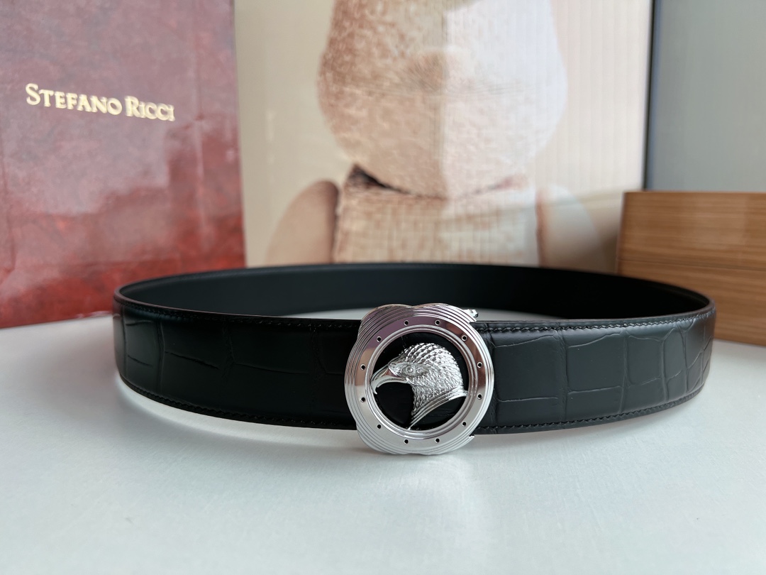 Stefano Ricci Men’s Belts: Classic Steel Eagles with Metal Buttons and Alligator Texture Combinations