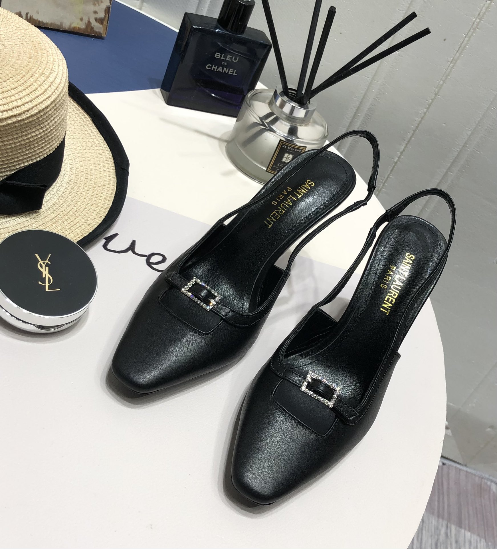 Yves Saint Laurent Shoes High Heel Pumps Sandals Set With Diamonds Cowhide Genuine Leather Patent Sheepskin