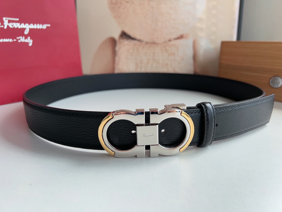 Ferragamo菲拉格慕   Gancini扣男士3.5cm时髦的双面腰带