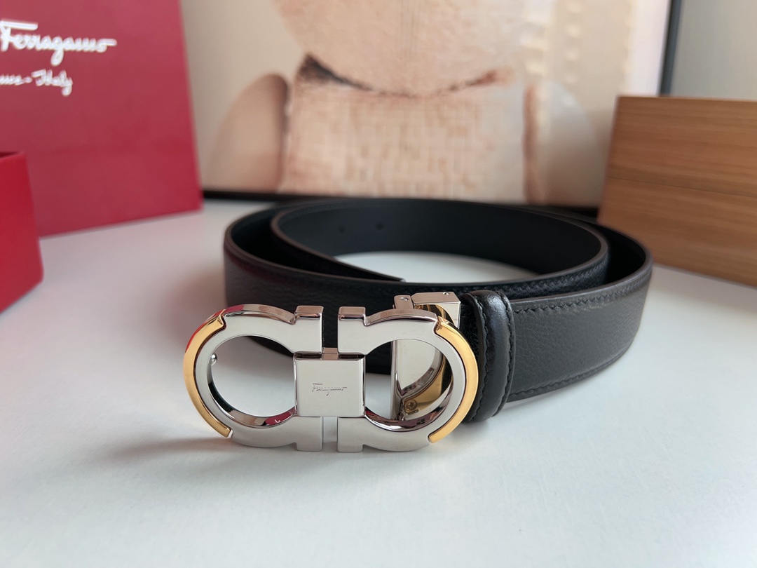 Ferragamo菲拉格慕   Gancini扣男士3.5cm时髦的双面腰带