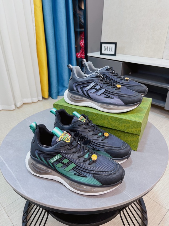 J0 Gucci  古奇 上市，上图必卖 顶级奢侈品牌，最新時尚休闲男鞋，潮流百搭之款，轻松运动风，鞋面反绒镂空设计真皮内里 加超精细做工。原版个性时尚半气垫增高大底大底，上脚轻巧舒适，码数38-44