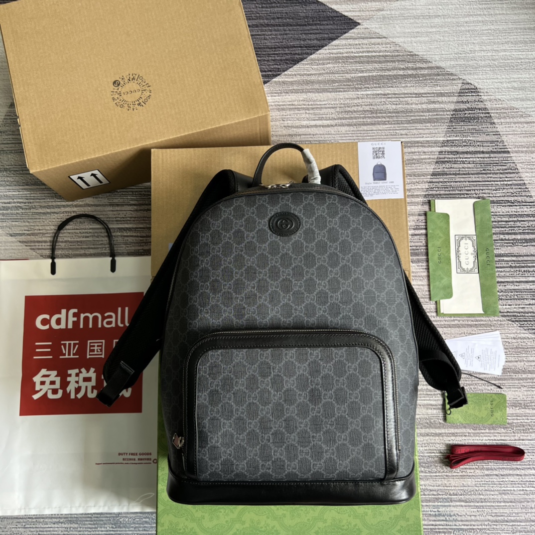 GUCCI Interlocking G Black GG Supreme Canvas Backpack