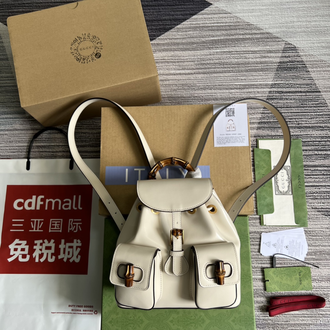 GUCCI бамбуковый мини-рюкзак из коричневой кожи со съёмным ремнём