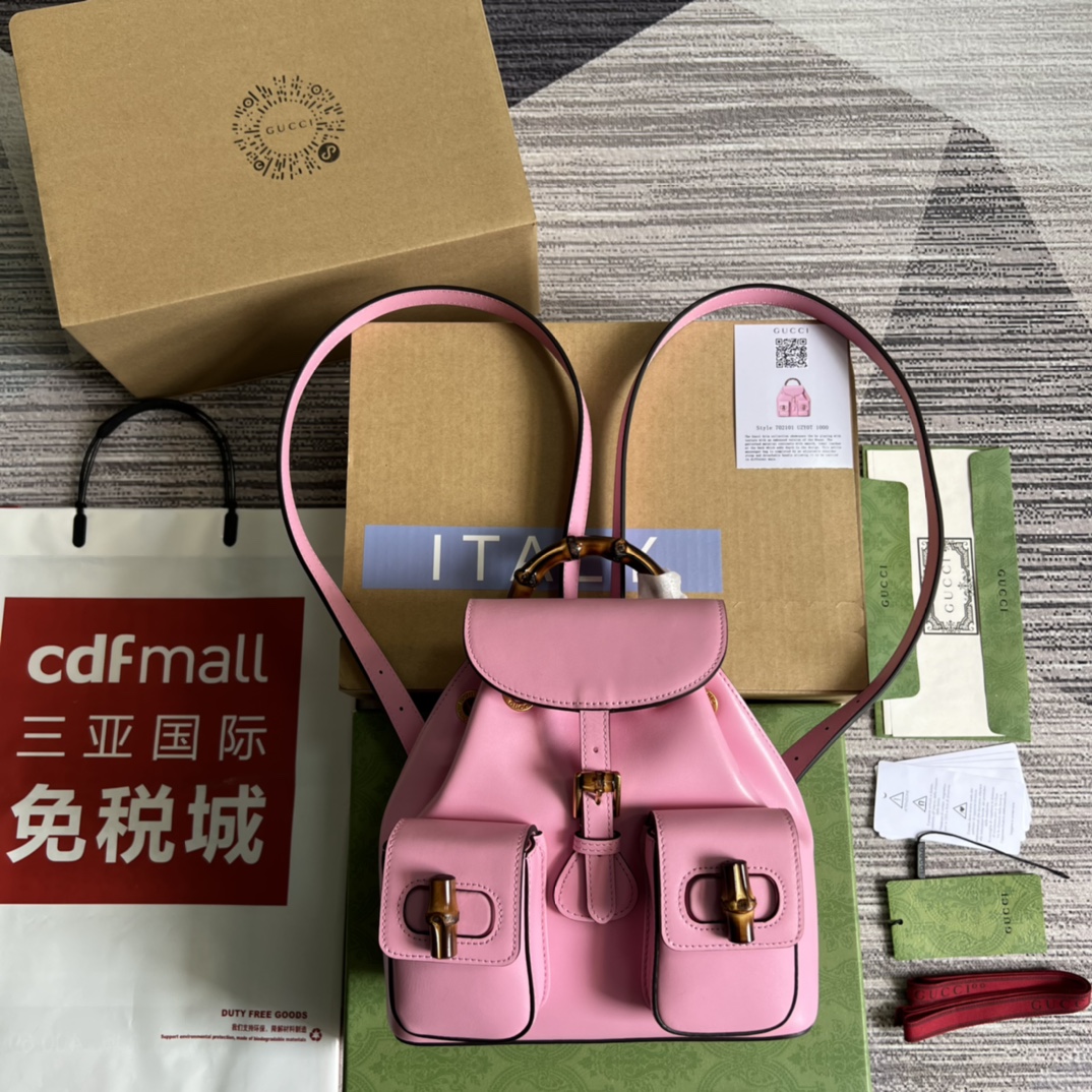 GUCCI бамбуковый мини-рюкзак из коричневой кожи со сменными ремнями
