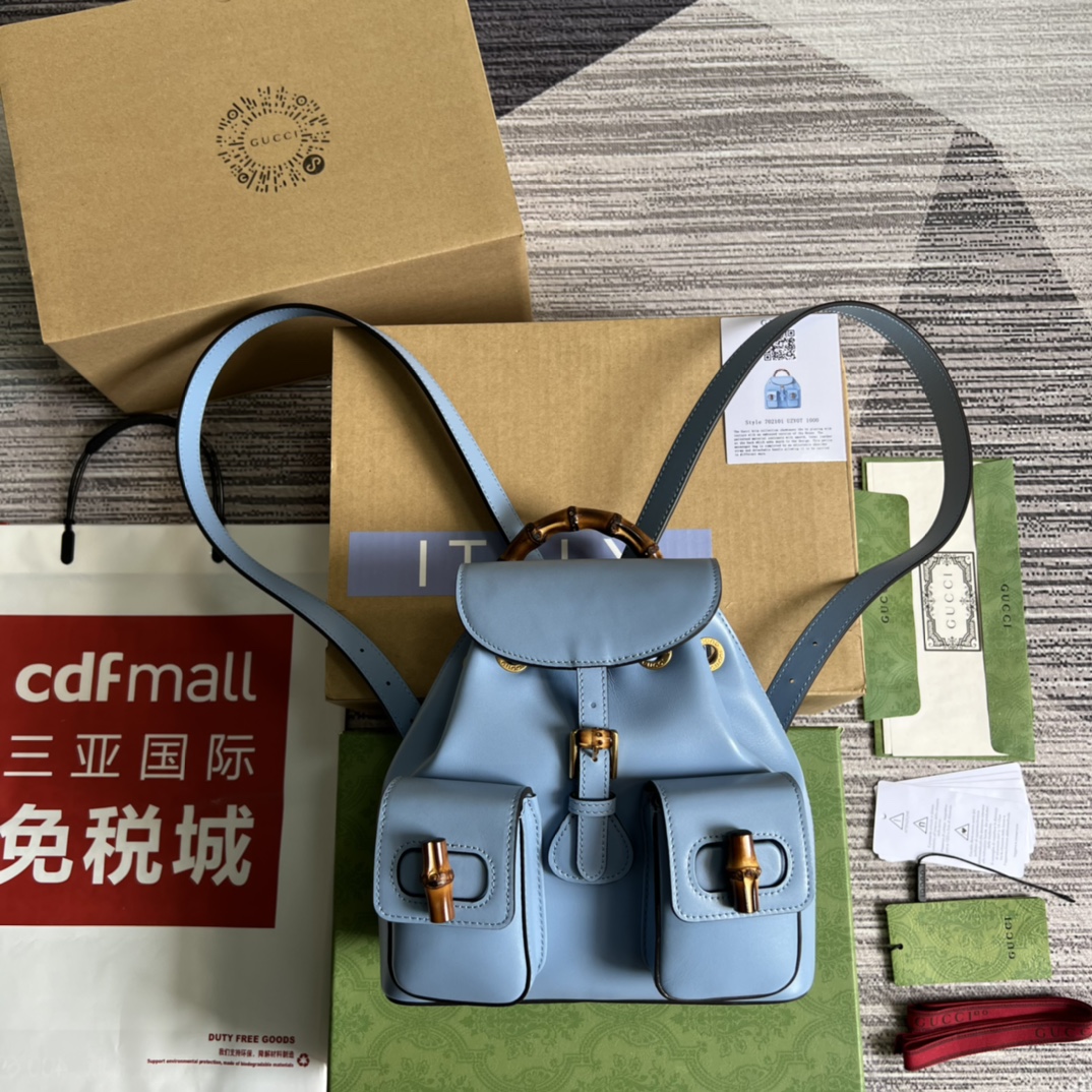 GUCCI бамбуковый мини-рюкзак синяя кожа рюкзак
