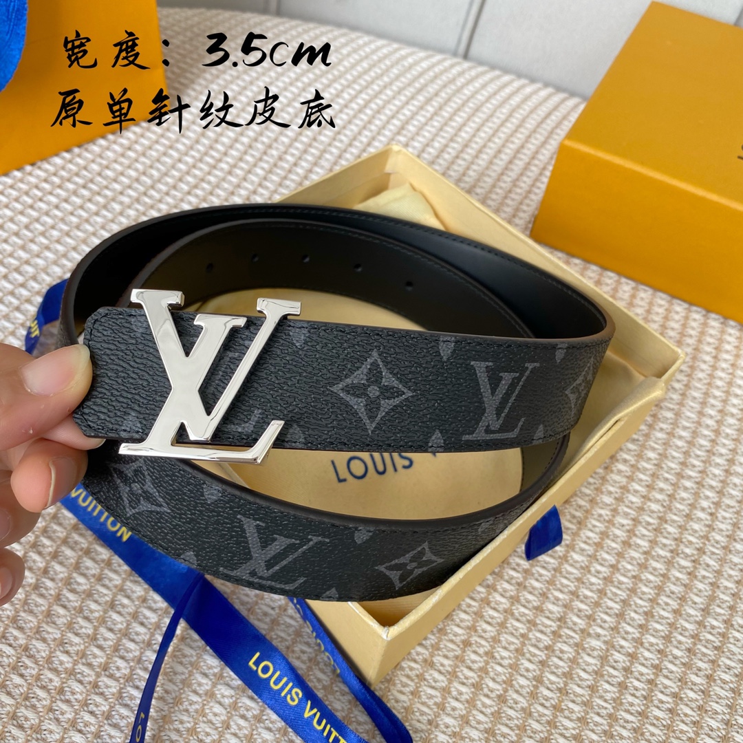 Louis Vuitton Belts Black Women Calfskin Canvas Cowhide