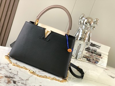 Wholesale Imitation Designer Replicas Louis Vuitton LV Capucines Bags Handbags Black Polishing Chains M20708