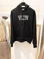 Valentino Hats Black White Embroidery Unisex Cotton Hooded Top
