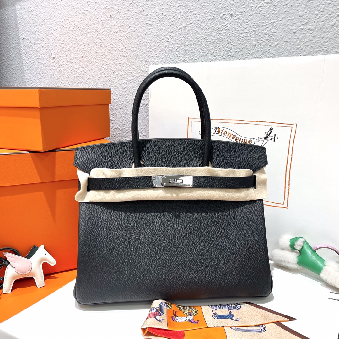 Hermès Year-end benefits1750Birkin platinum 30 Epsom leather black CK89 inseam handmade hardware silver buckle