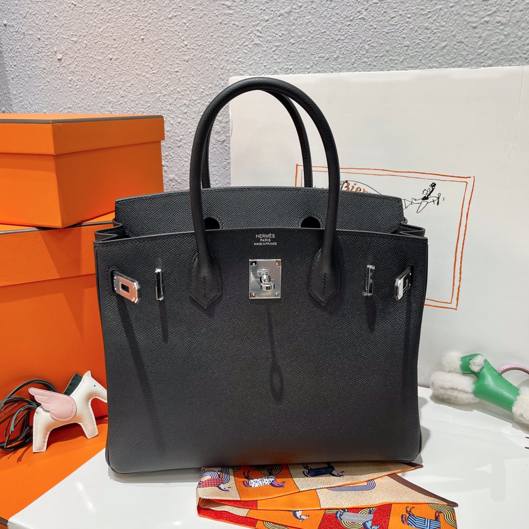 Hermès Year-end benefits1750Birkin platinum 30 Epsom leather black CK89 inseam handmade hardware silver buckle