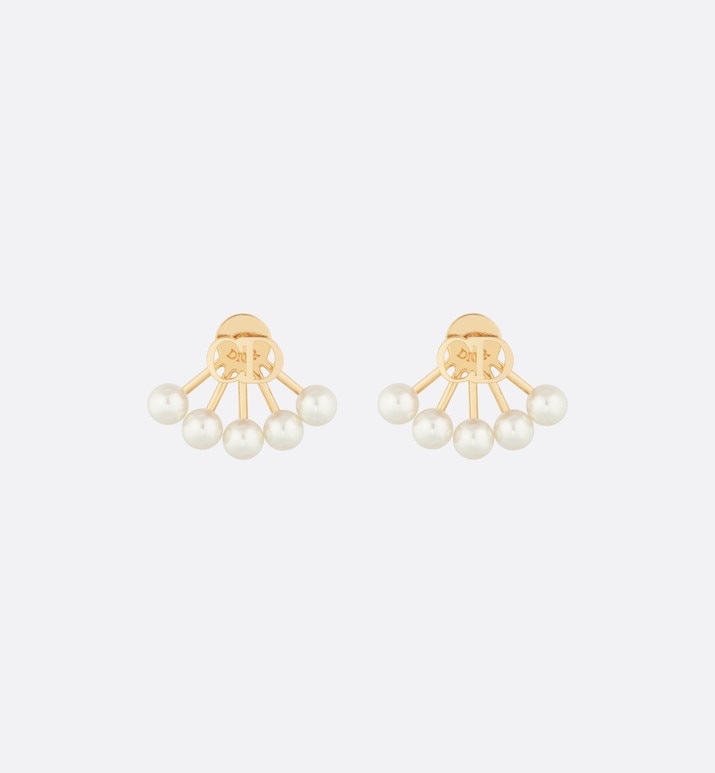 Dior Clair D Lune Earrings, Gold Finish Metal CD & White Resin Pearls