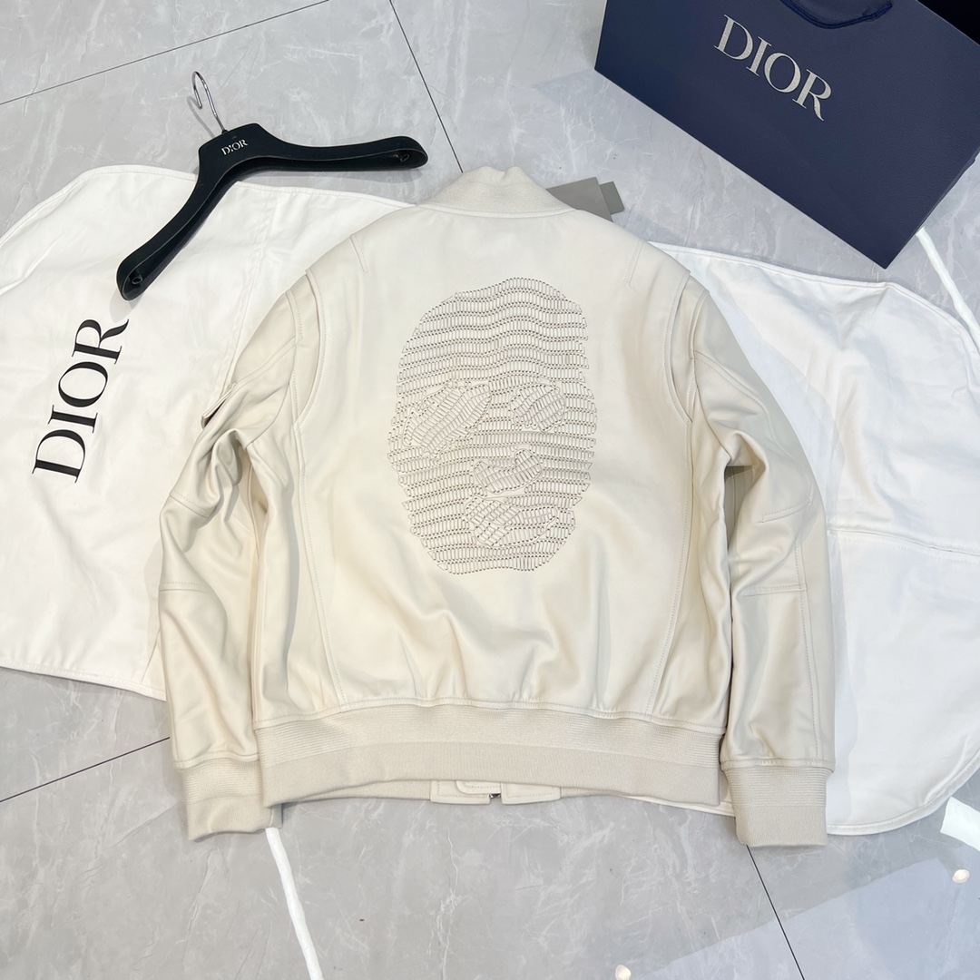 Dior 2022高端定制冬季新品头层A级绵羊皮 重工编织骷髅头真皮皮衣