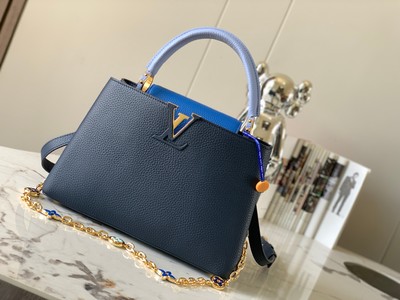 How to Buy Replcia Louis Vuitton LV Capucines Bags Handbags Blue Polishing Chains M20708
