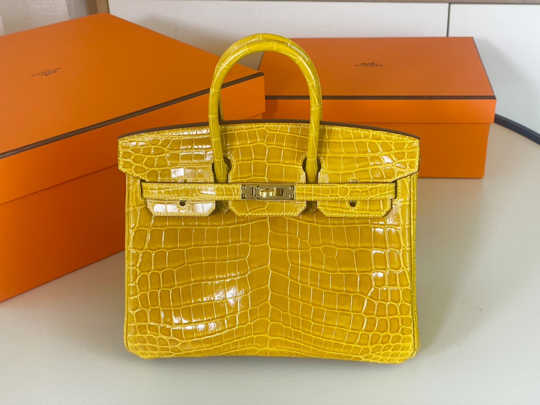 Perfect
 Hermes Birkin Bags Handbags Amber Yellow Crocodile Leather